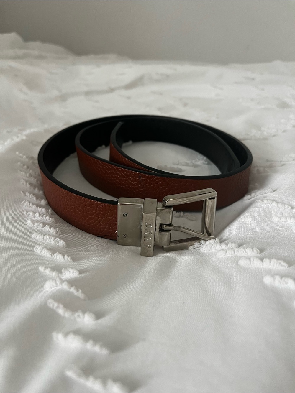 DKNY Brown Leather Belt With Silver Buckle
